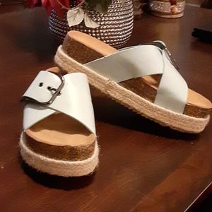 Cherish by Elegant Footwear baby blue platform adjustable buckle cork 7.5 NEW.…